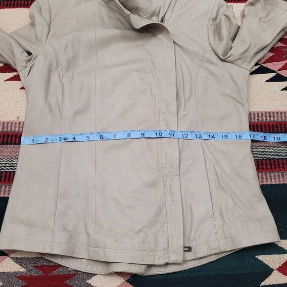 Vince Tan Asymmetric Zip Leather Jacket in Natural Sz M Mock Neck Buttery Soft - Picture 10 of 12